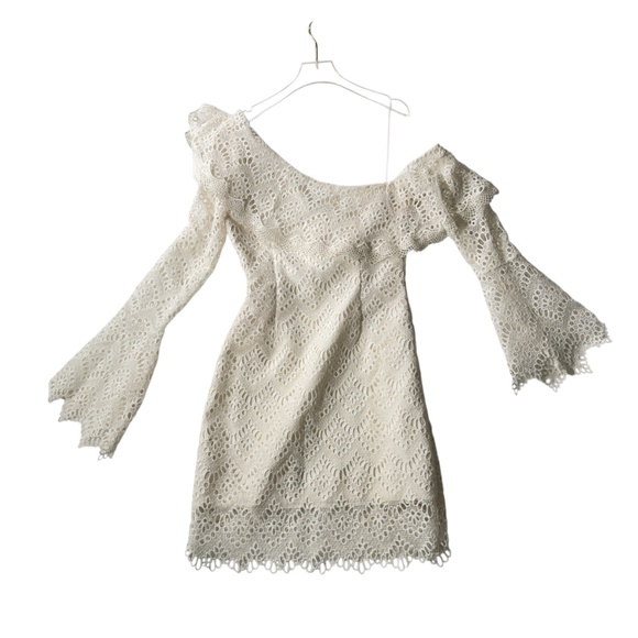 Nicholas One Shoulder Dress White Embroidered Eyelet Long Sleeves Polyester - Picture 2 of 16